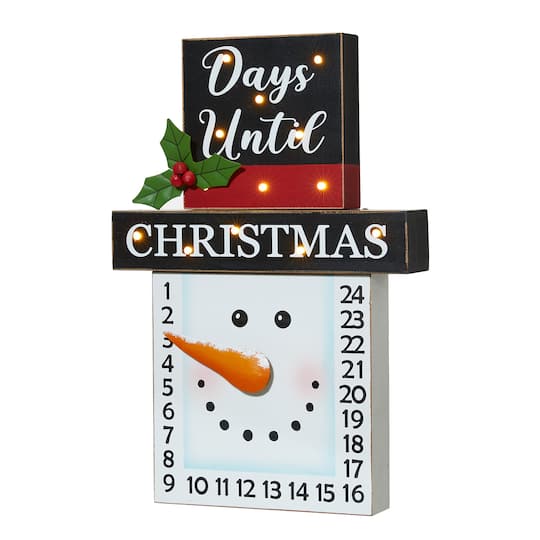 Glitzhome Lighted Wooden Snowman Countdown Christmas Advent Calendar, One Size, White